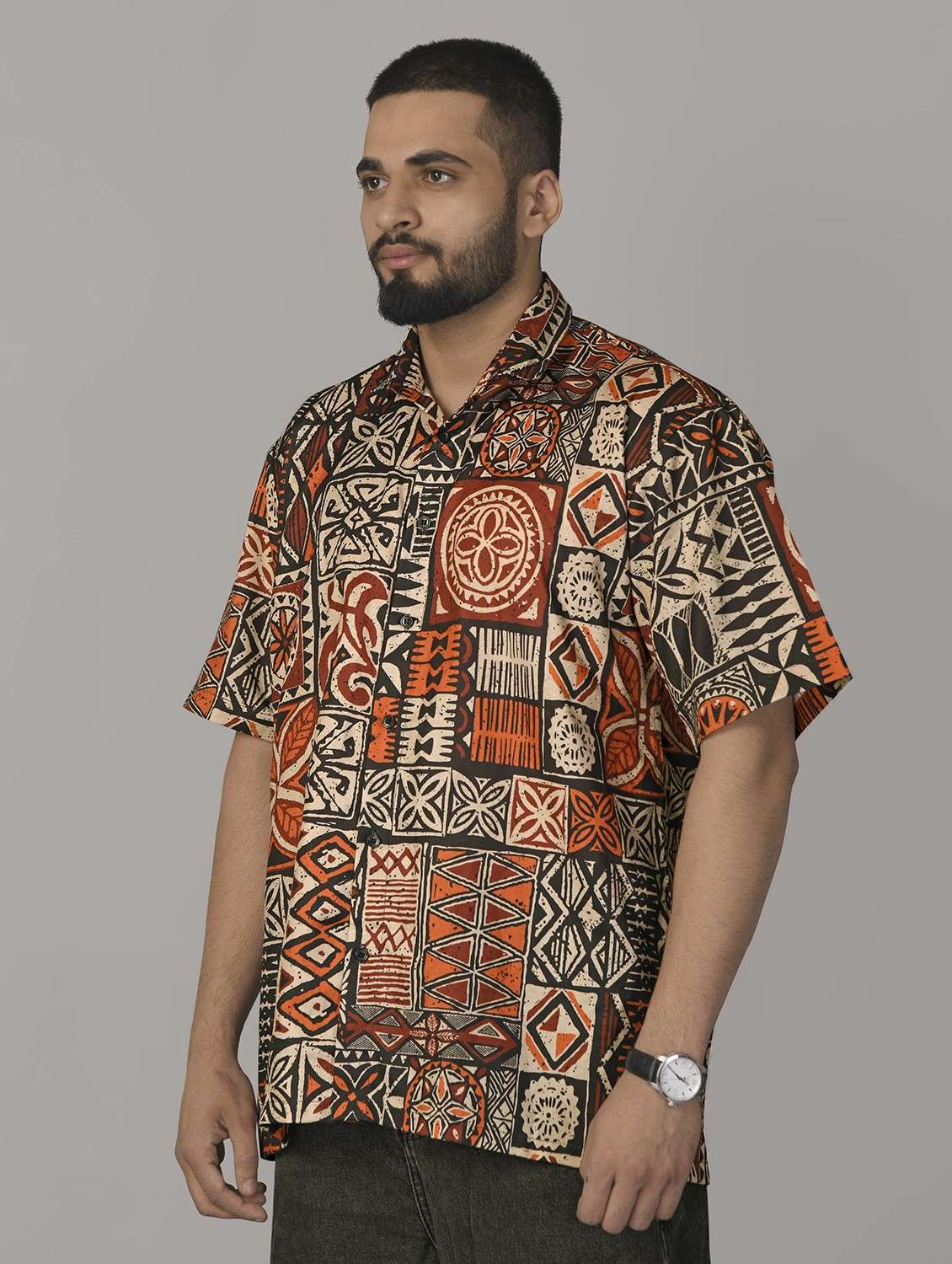 men printed short sleeve oversized casual shirt - 22013068 -  Standard Image - 1