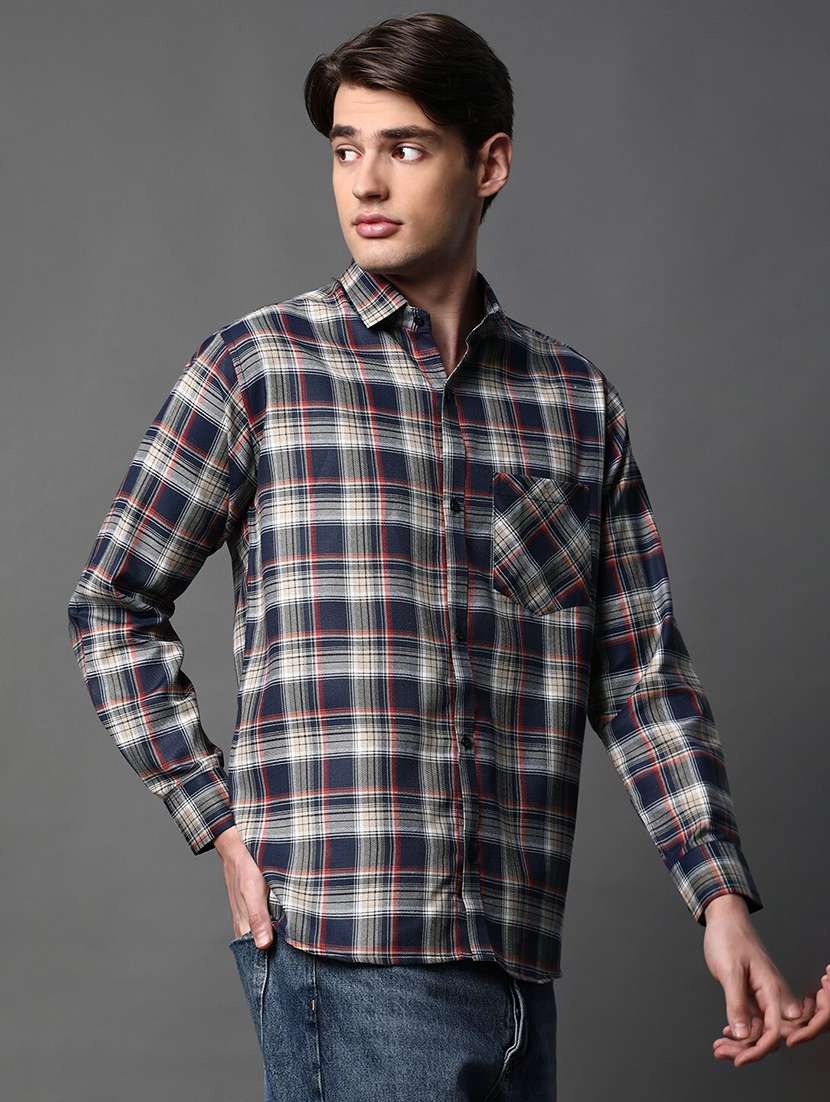 men checkered long sleeve regular fit casual shirt - 22013069 -  Standard Image - 1