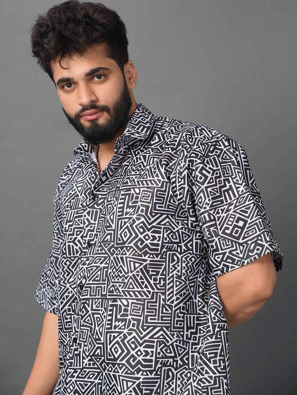 men printed short sleeve oversized casual shirt - 22013076 -  Standard Image - 1