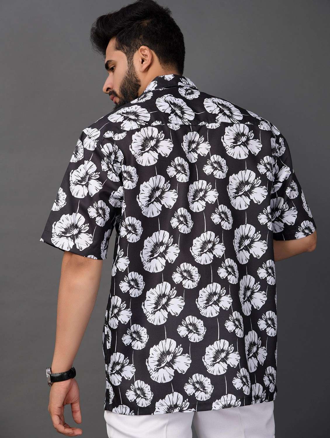 men floral printed short sleeve oversized casual shirt - 22013077 -  Standard Image - 1