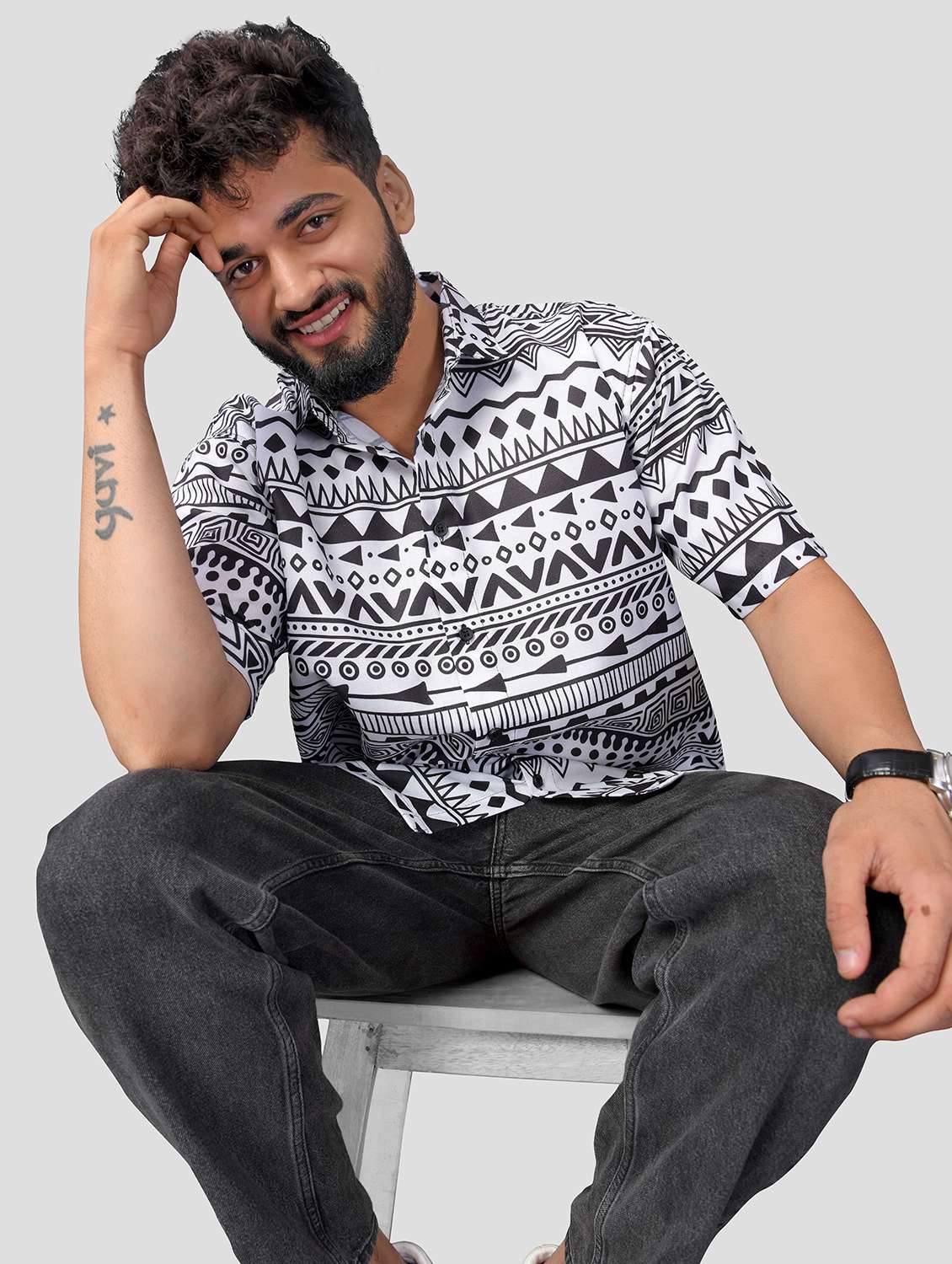 men printed short sleeve oversized casual shirt - 22013078 -  Standard Image - 1