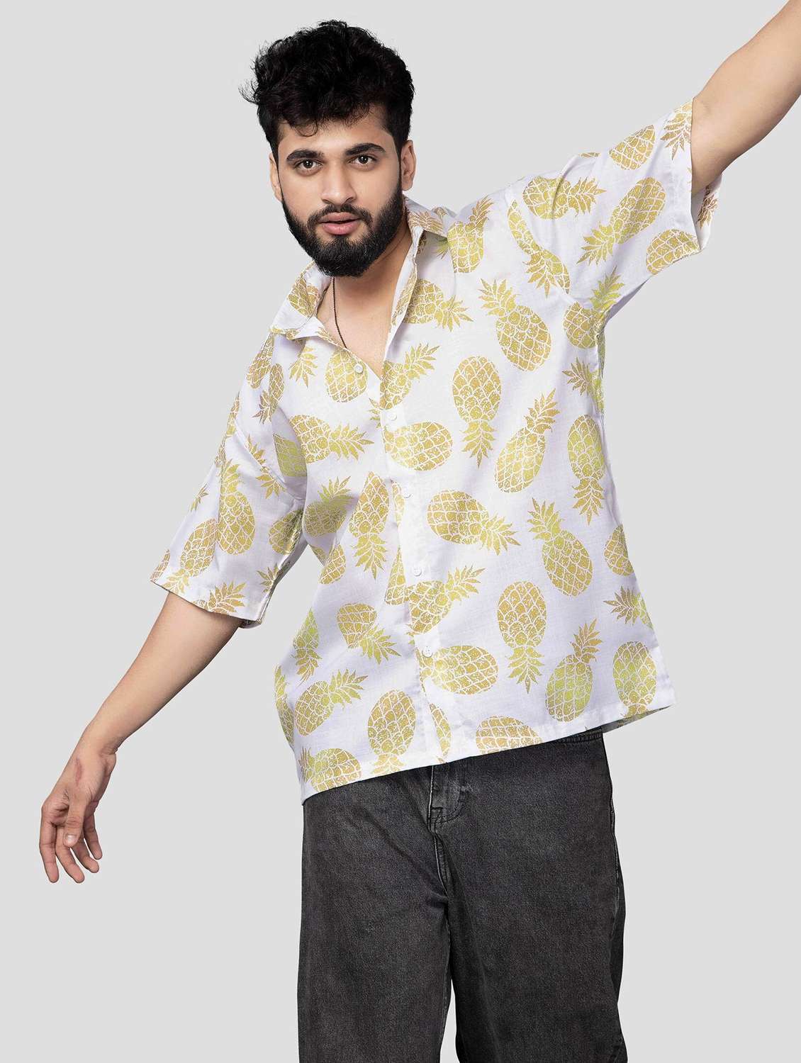 men printed short sleeve oversized casual shirt - 22013096 -  Standard Image - 1