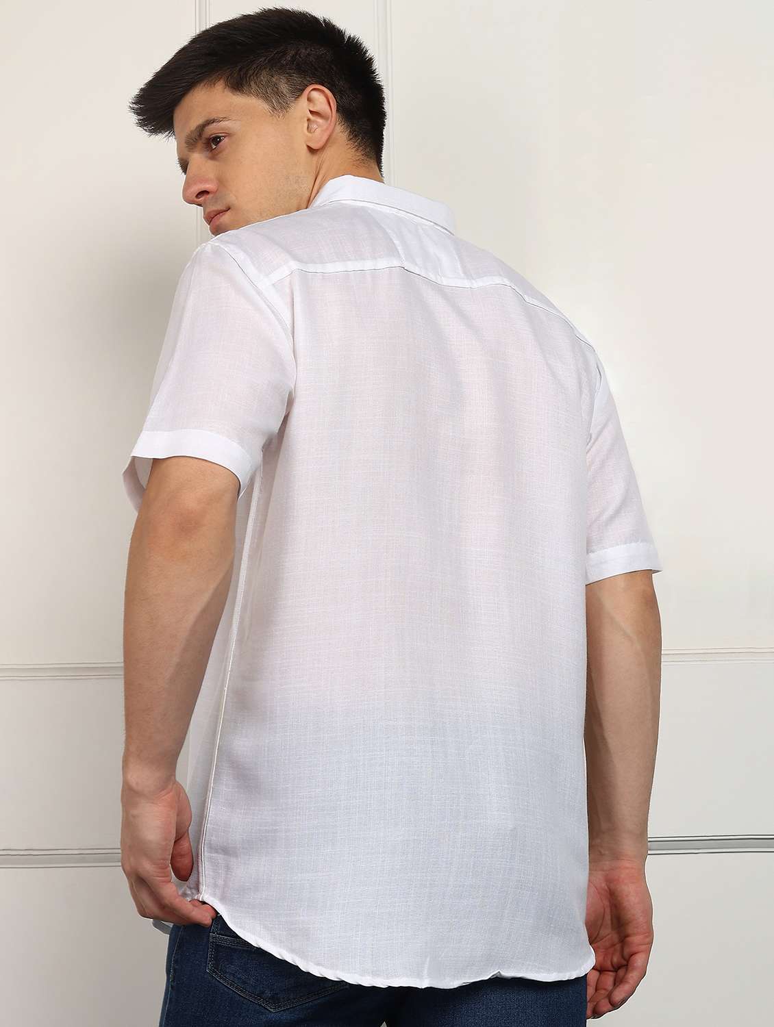 men solid short sleeve regular fit casual shirt - 22013101 - Standard Image - 1