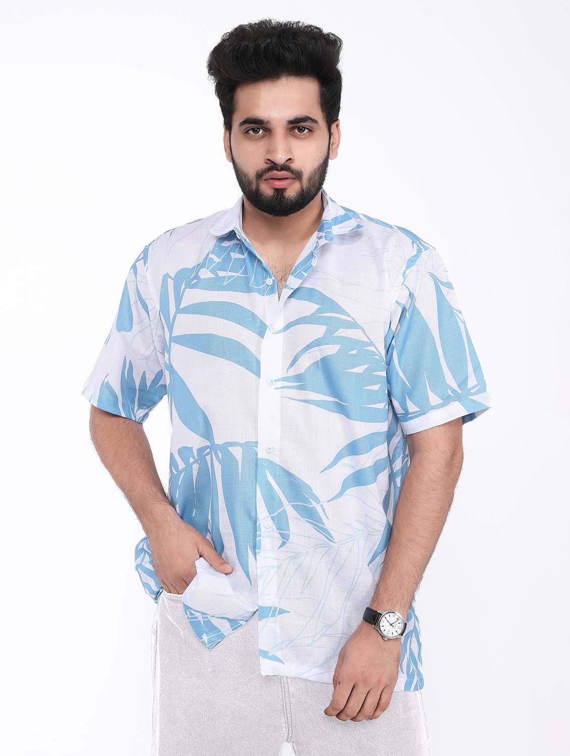men printed short sleeve oversized casual shirt