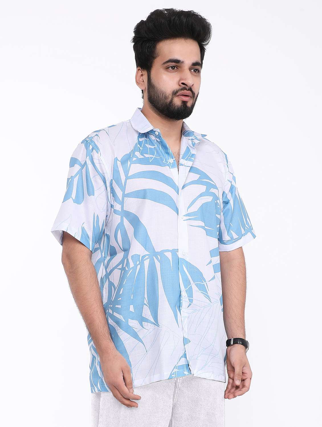 men printed short sleeve oversized casual shirt - 22013106 -  Standard Image - 1