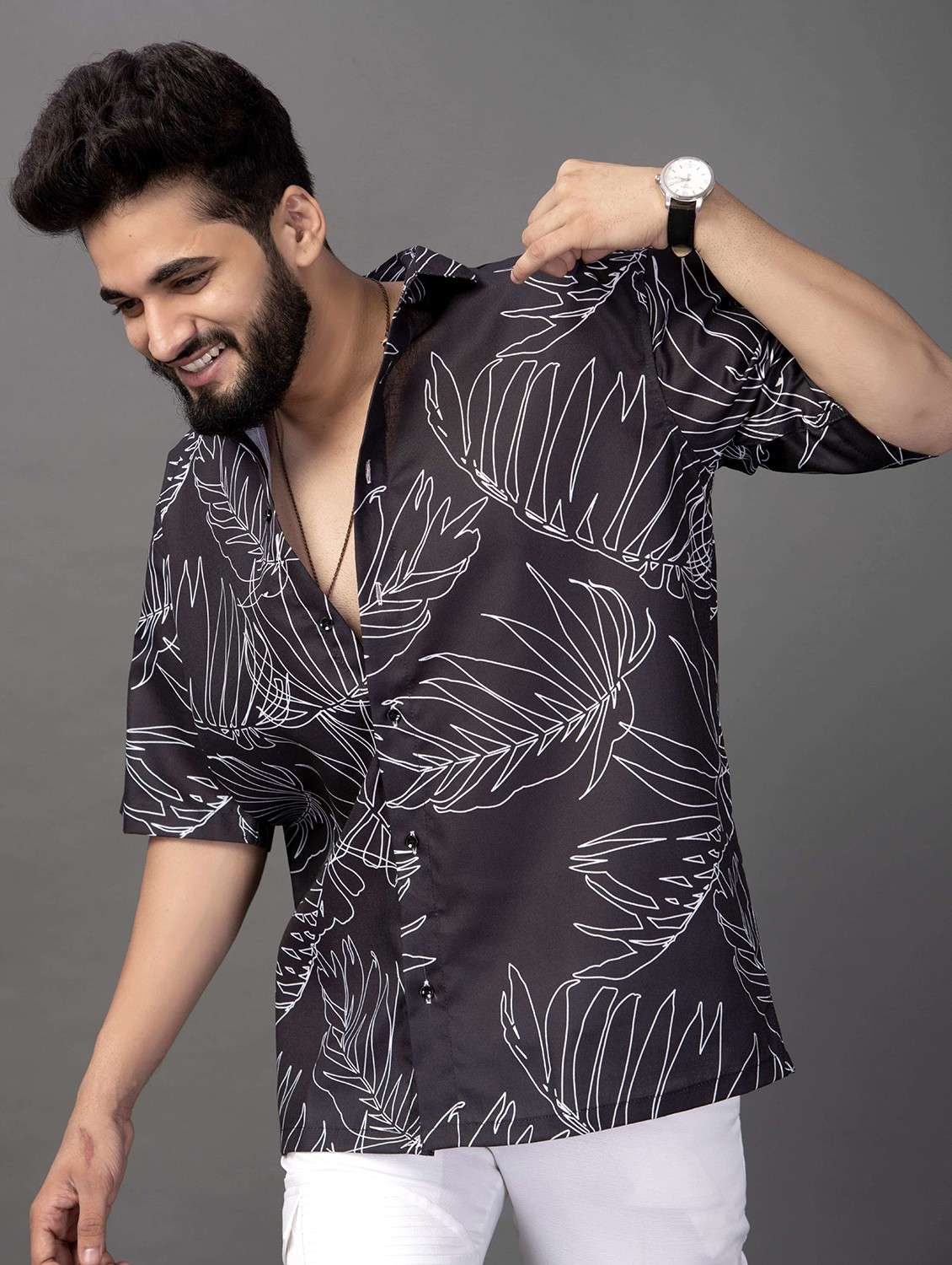 men printed short sleeve oversized casual shirt - 22013110 -  Standard Image - 1