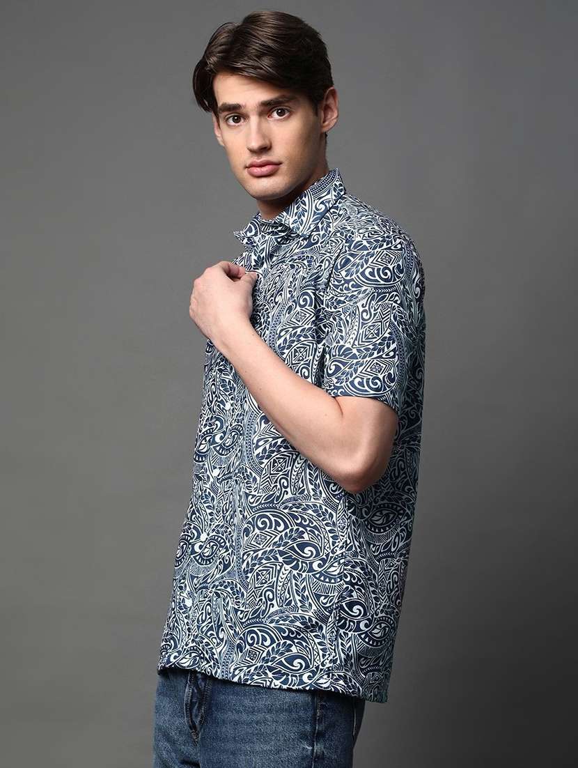 men printed short sleeve regular fit casual shirt - 22013117 -  Standard Image - 1