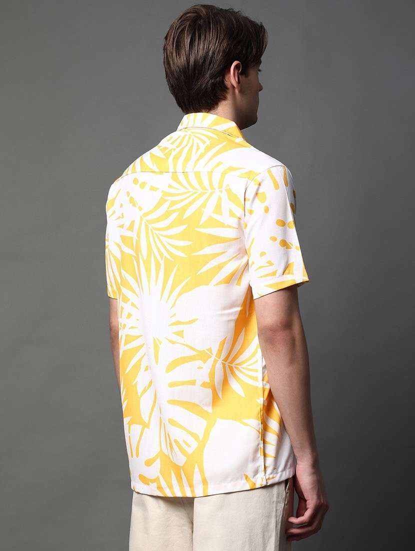 men leaf printed short sleeve oversized casual shirt - 22013120 -  Standard Image - 1