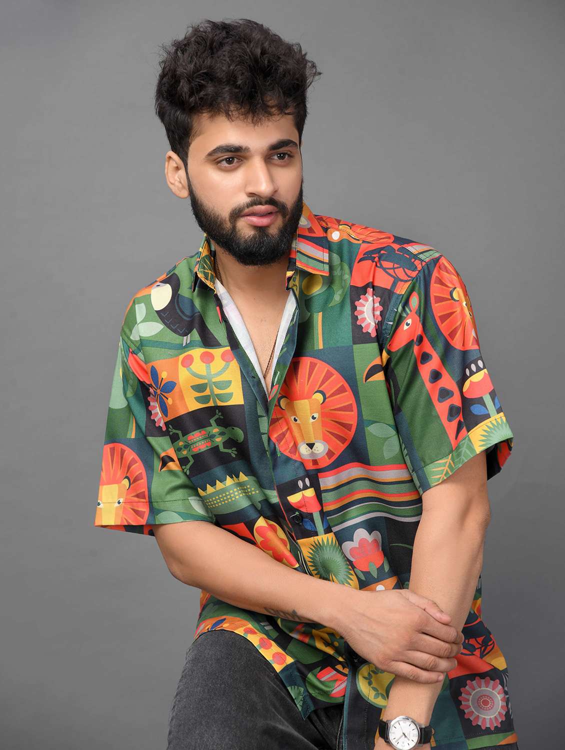 men printed short sleeve oversized casual shirt - 22013129 -  Standard Image - 1