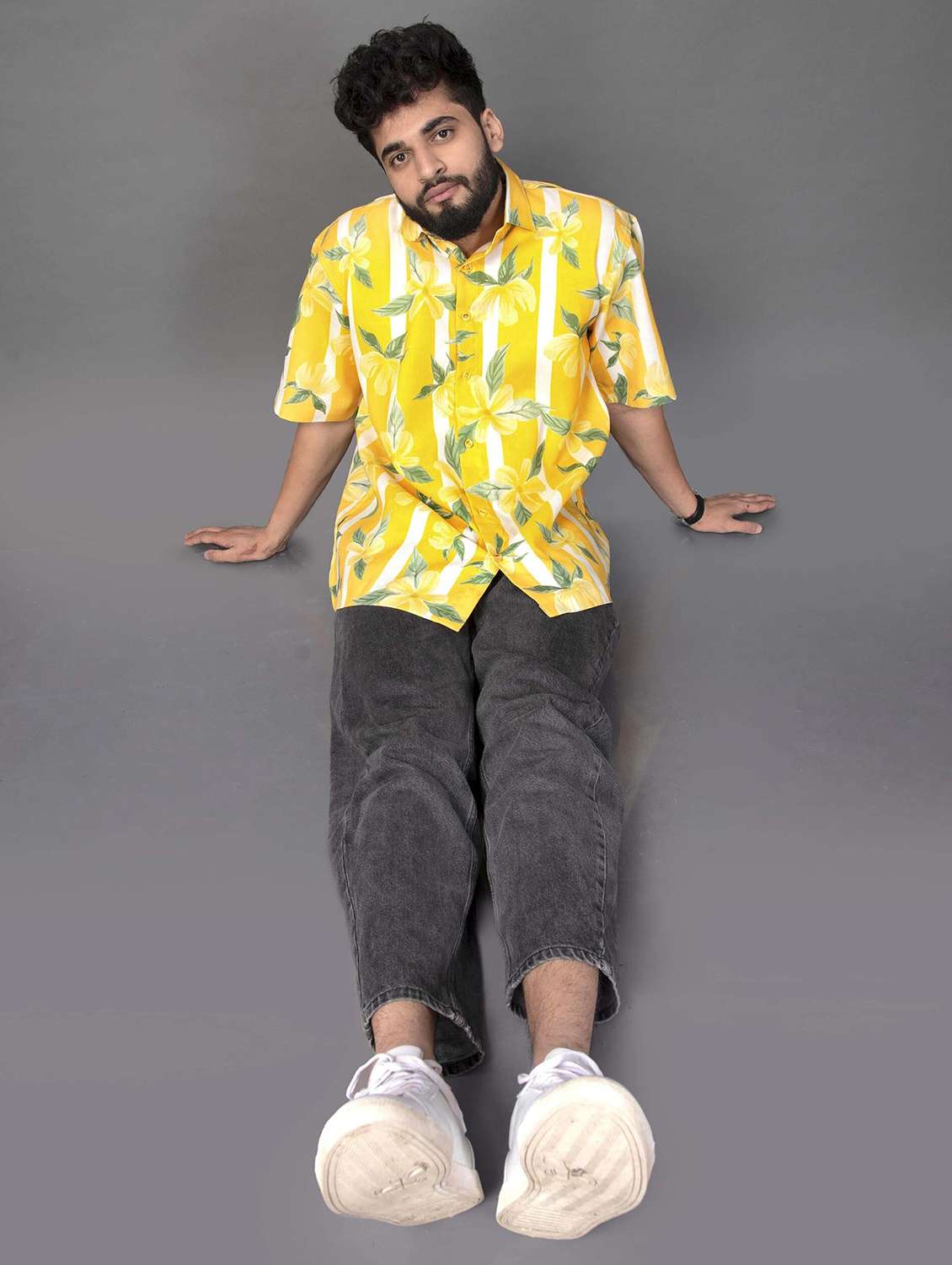 men floral printed short sleeve oversized casual shirt - 22013138 -  Standard Image - 1