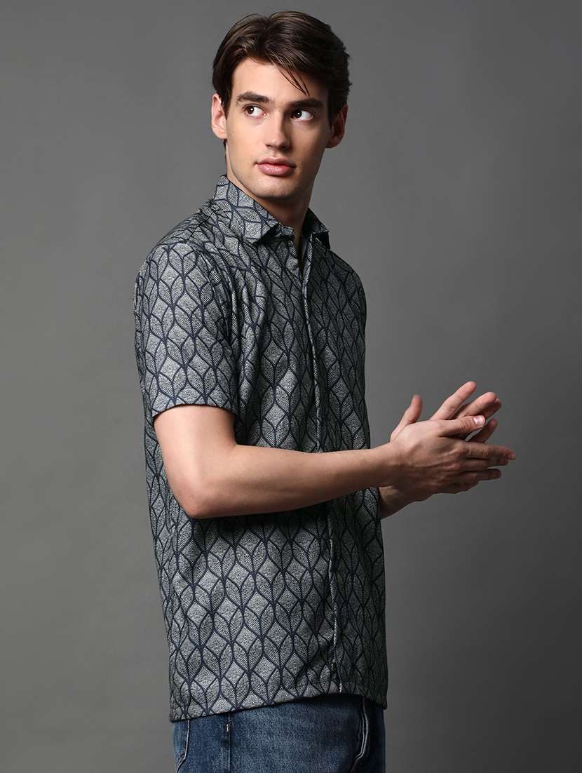 men printed short sleeve regular fit casual shirt - 22013141 -  Standard Image - 1