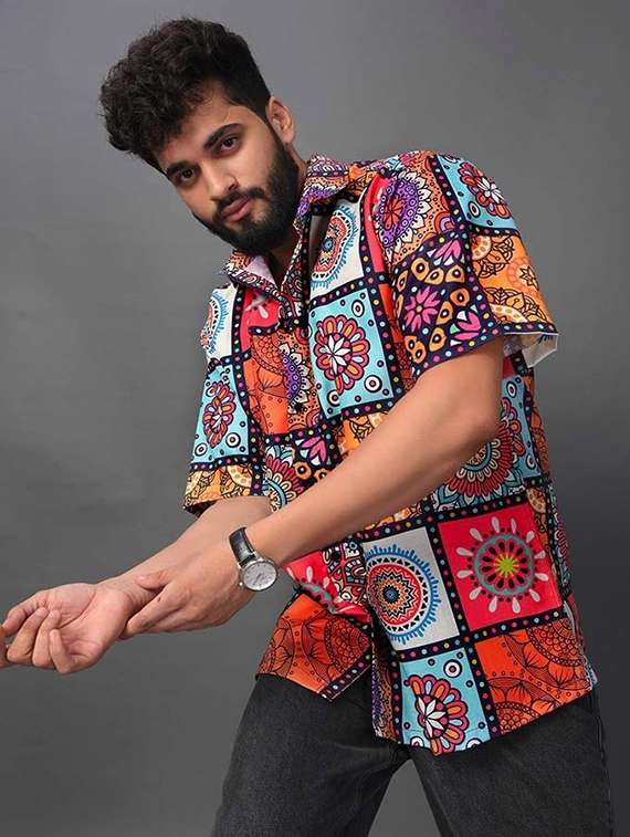 men printed short sleeve oversized casual shirt - 22013143 -  Standard Image - 1