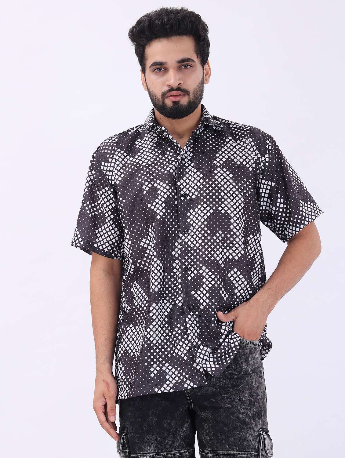 men printed short sleeve oversized casual shirt - 22013150 -  Standard Image - 1