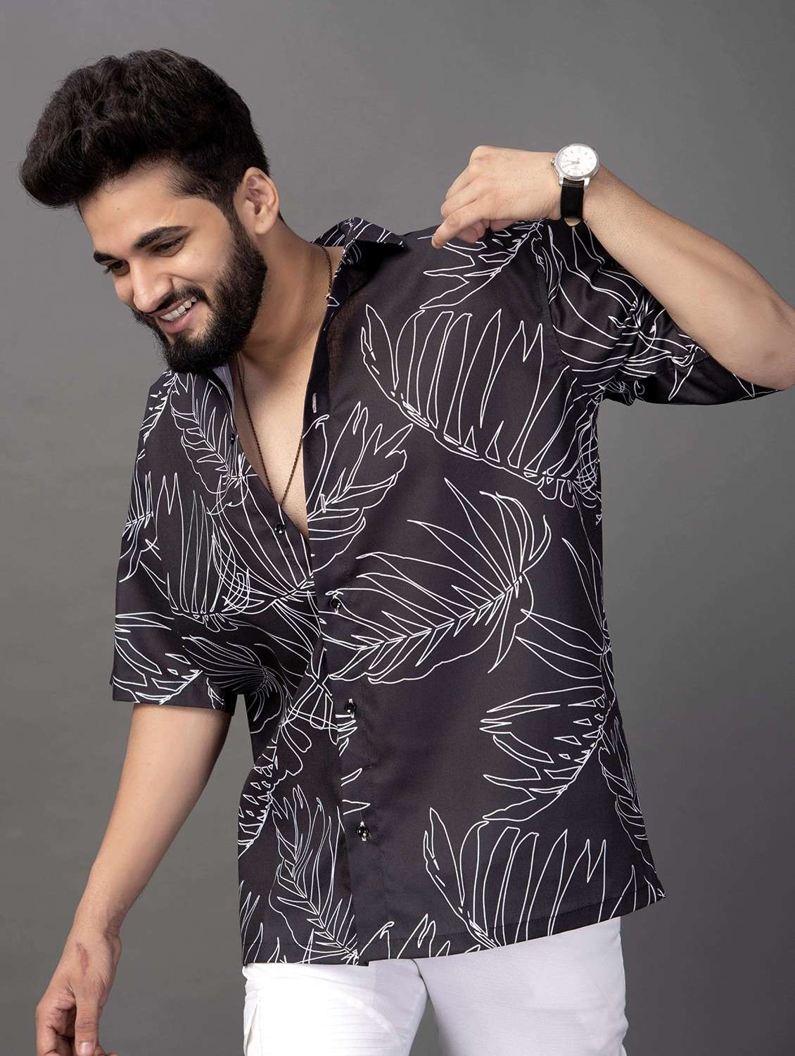 men printed short sleeve oversized casual shirt - 22013157 -  Standard Image - 1