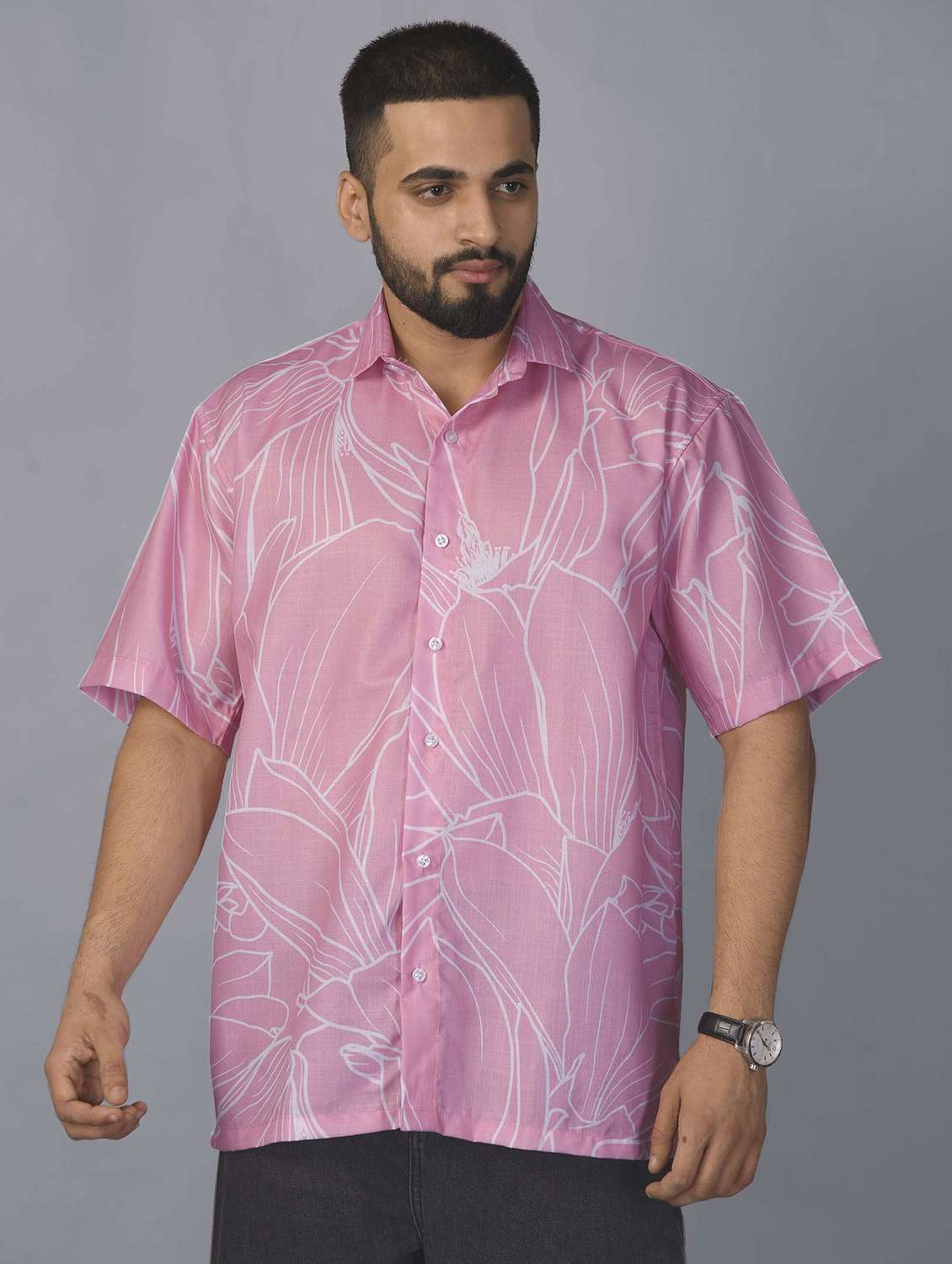 men printed short sleeve oversized casual shirt - 22013158 -  Standard Image - 1