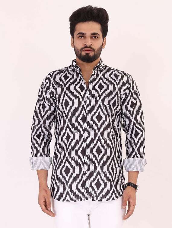 men printed long sleeve regular fit casual shirt - 22013198 -  Standard Image - 1