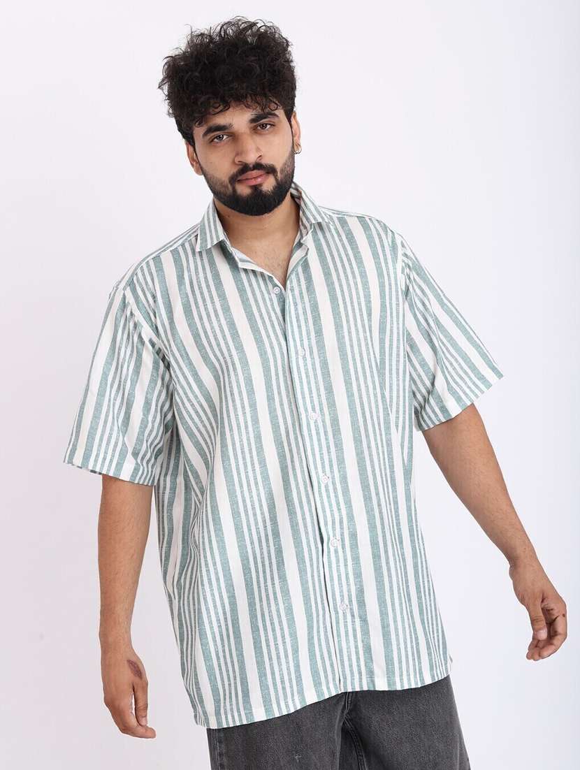 men striped short sleeve oversized casual shirt - 22013211 -  Standard Image - 1