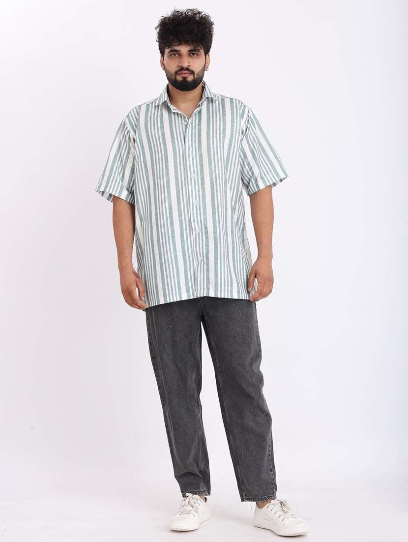 men striped short sleeve oversized casual shirt - 22013211 -  Standard Image - 4