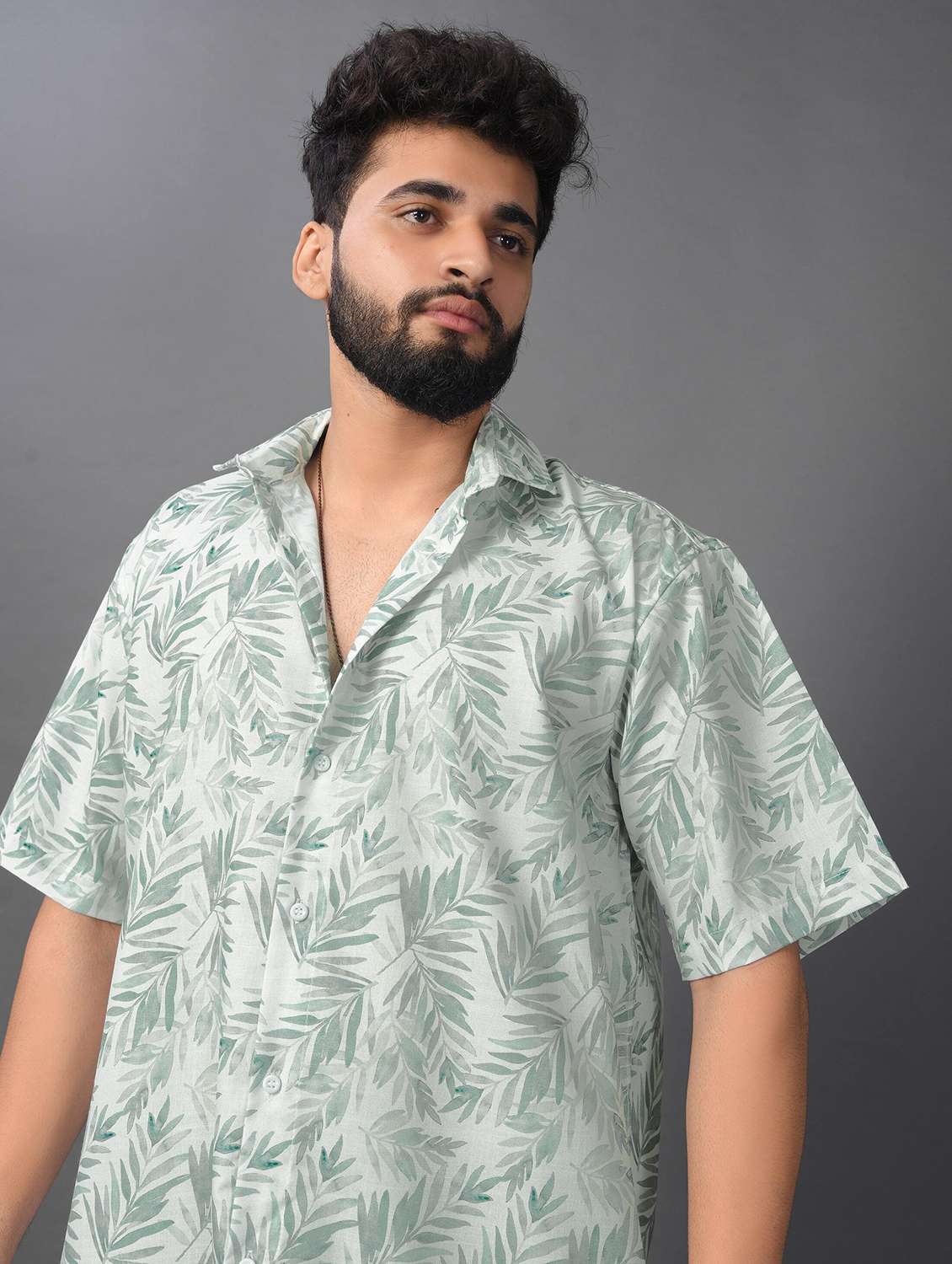 men printed short sleeve oversized casual shirt - 22013218 -  Standard Image - 1