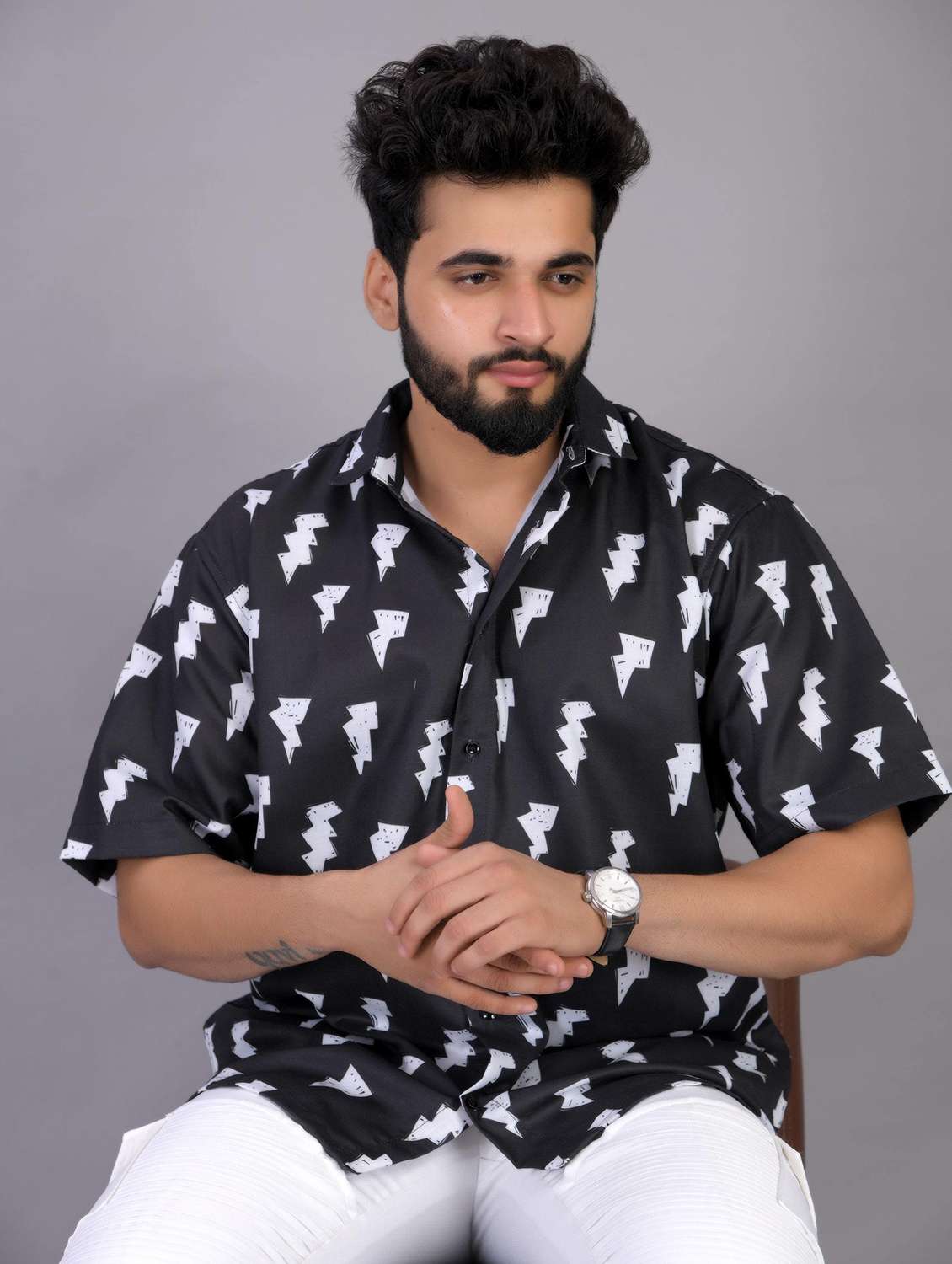 men printed short sleeve oversized casual shirt - 22013226 - Standard Image - 1