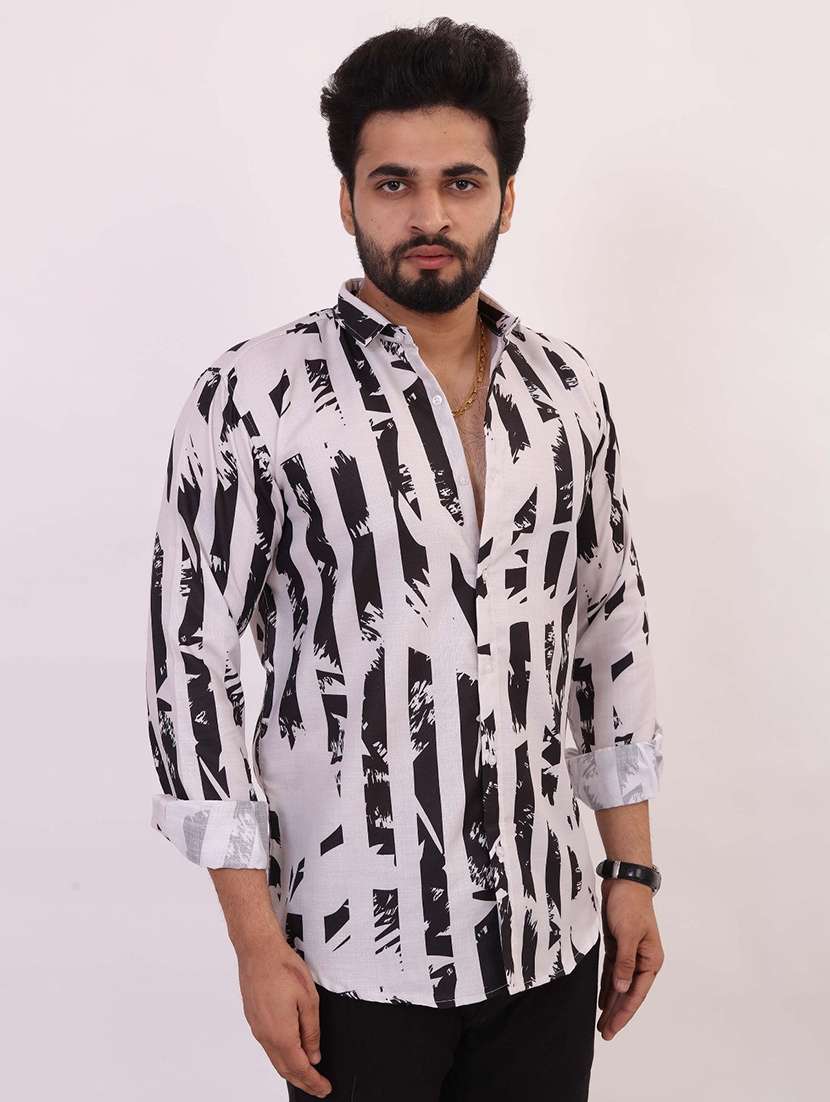 men printed long sleeve regular fit casual shirt