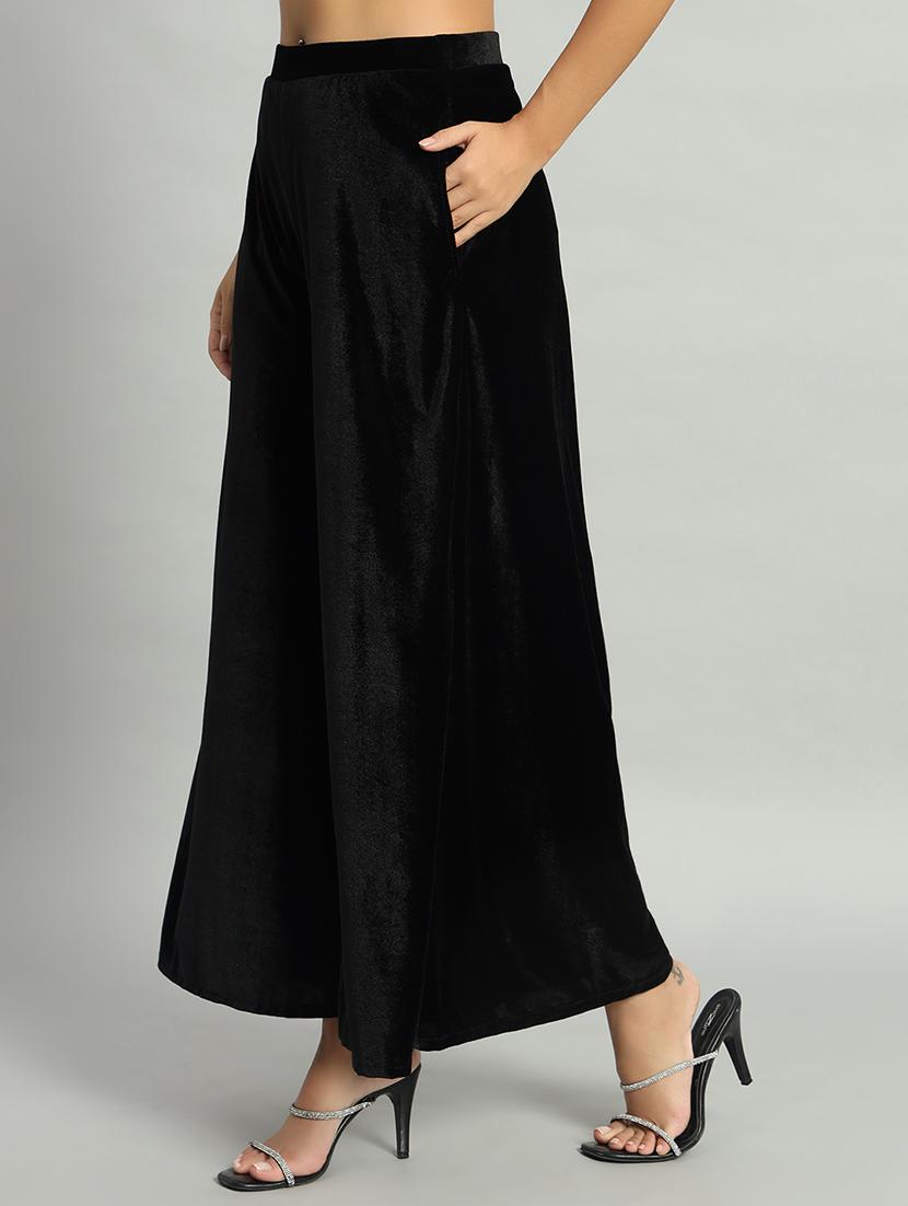 women solid high rise velvet flared palazzo - 22013238 -  Standard Image - 1