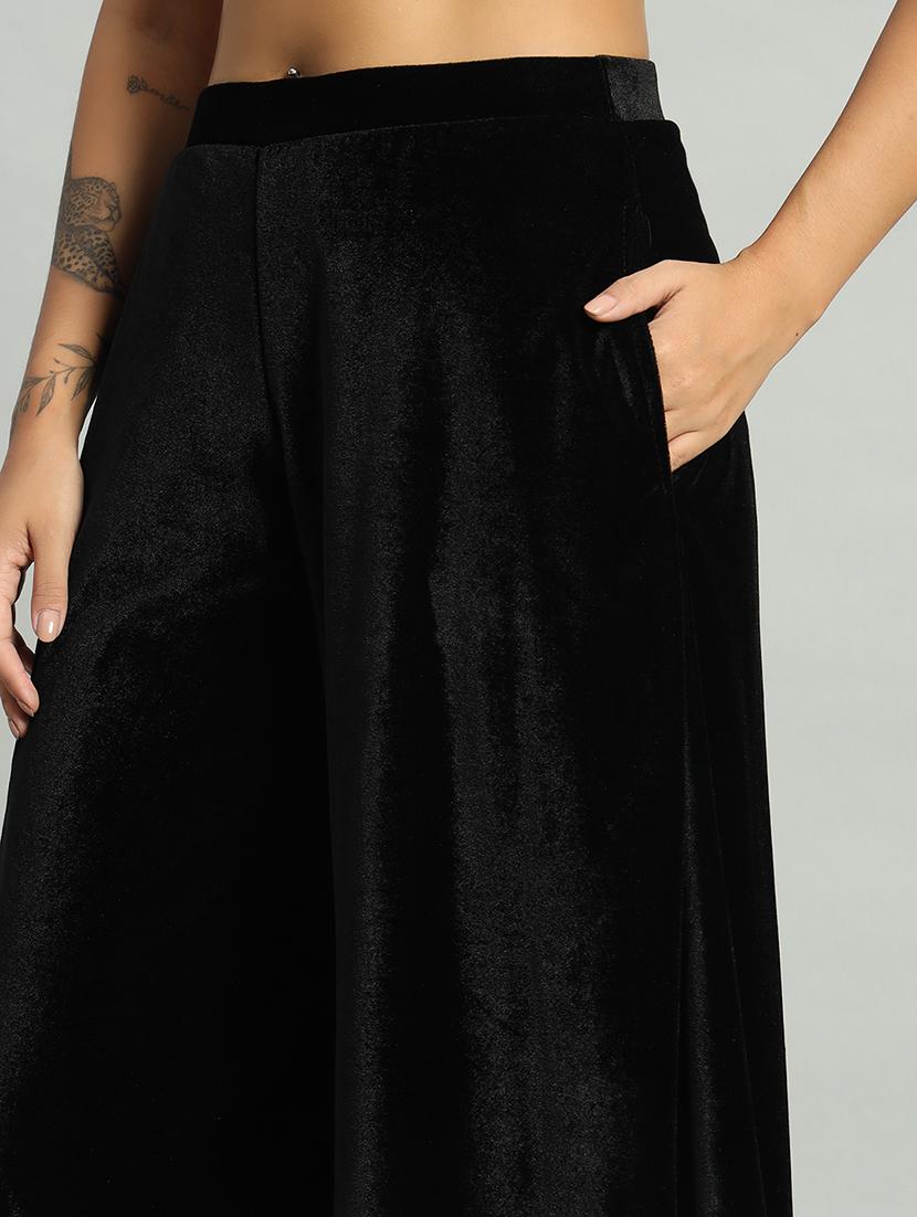women solid high rise velvet flared palazzo - 22013238 - Standard Image - 4