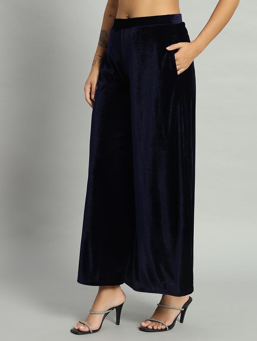 women solid high rise velvet flared palazzo - 22013240 - Standard Image - 1