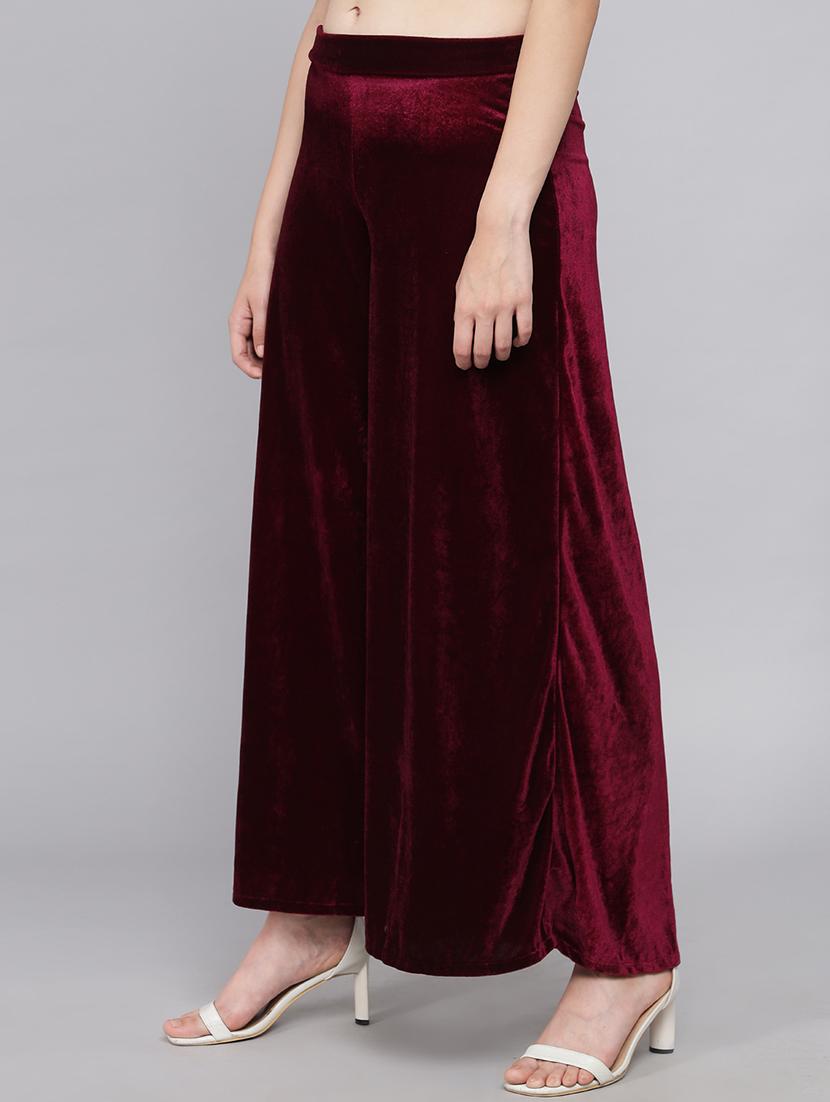 women solid high rise velvet flared palazzo - 22013243 - Standard Image - 1