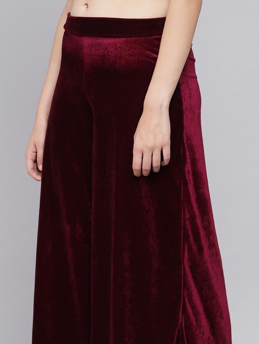 women solid high rise velvet flared palazzo - 22013243 - Standard Image - 4