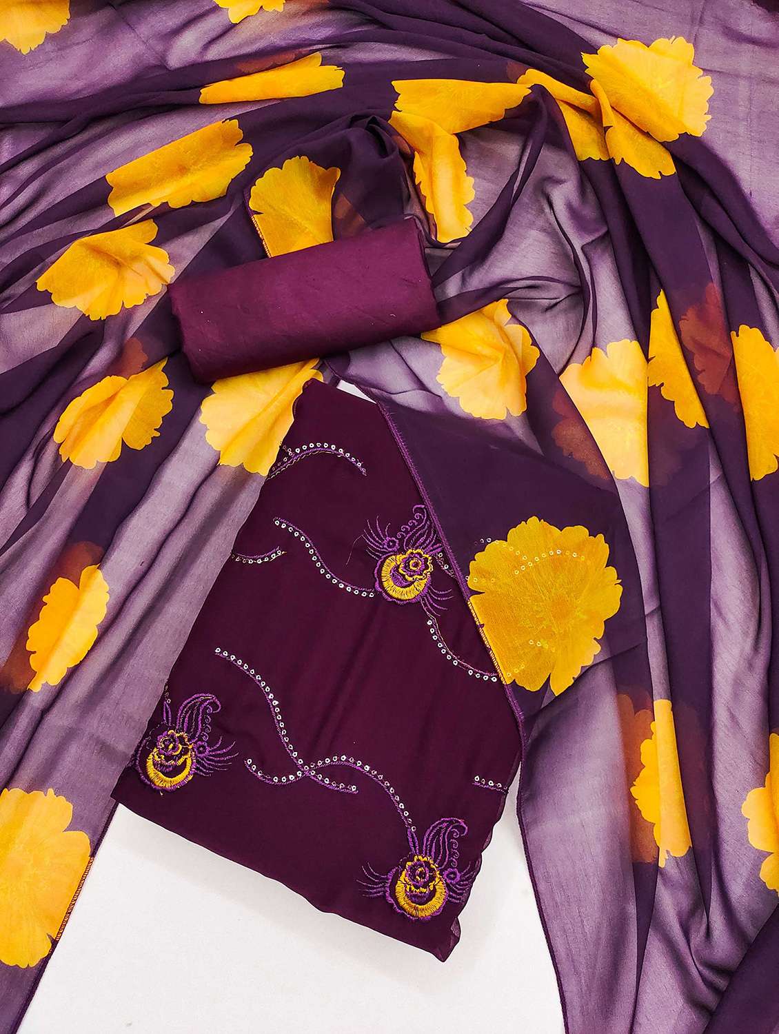 women solid with work embroidered unstitched suit set - 22013244 -  Standard Image - 1