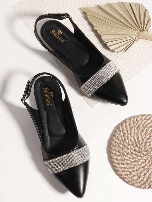 women embellished back strap slip on flats