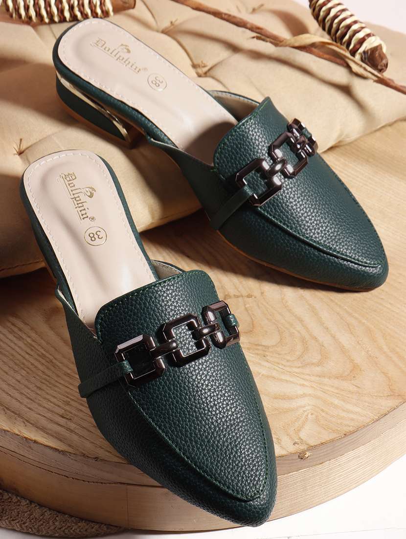 women green solid slip on mule
