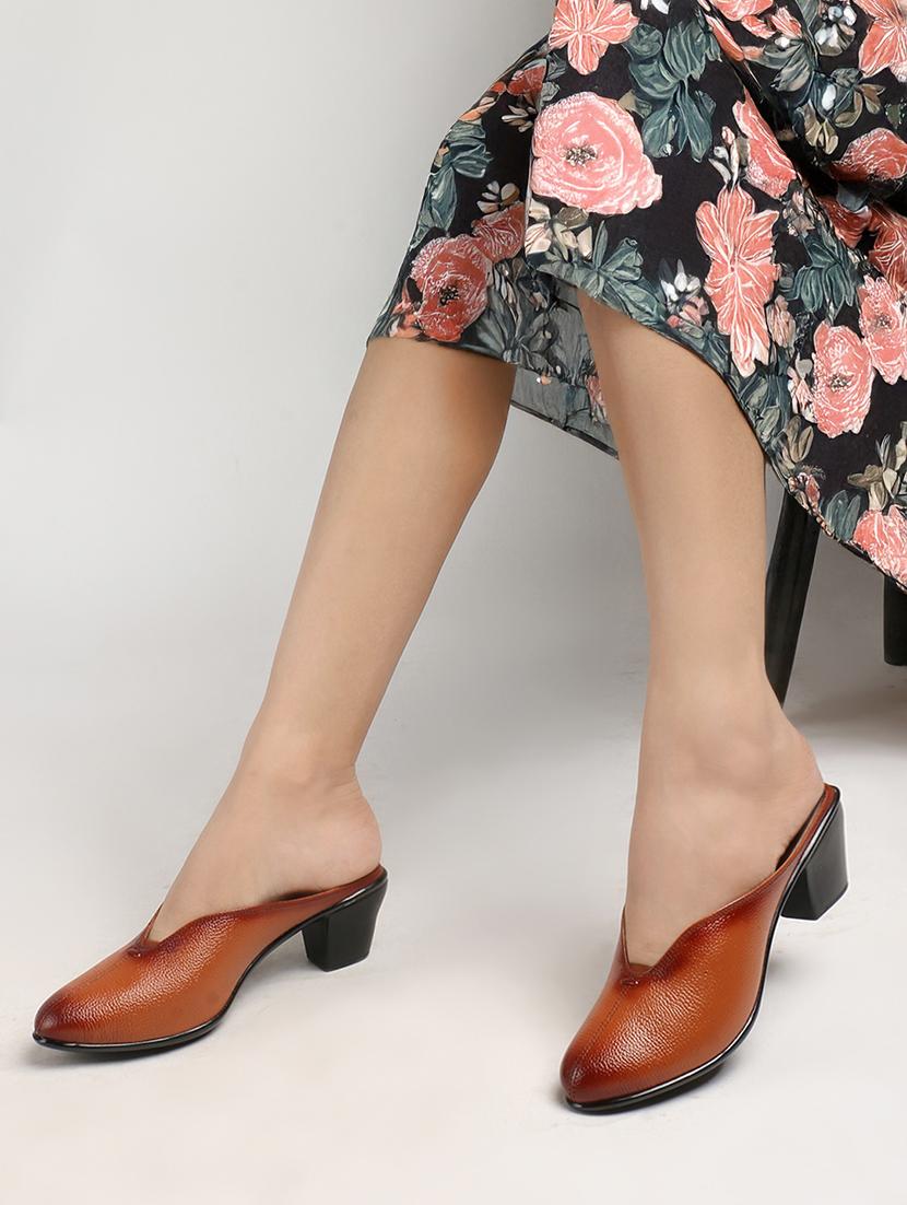 women solid slip on block heel mule - 22013340 - Standard Image - 1