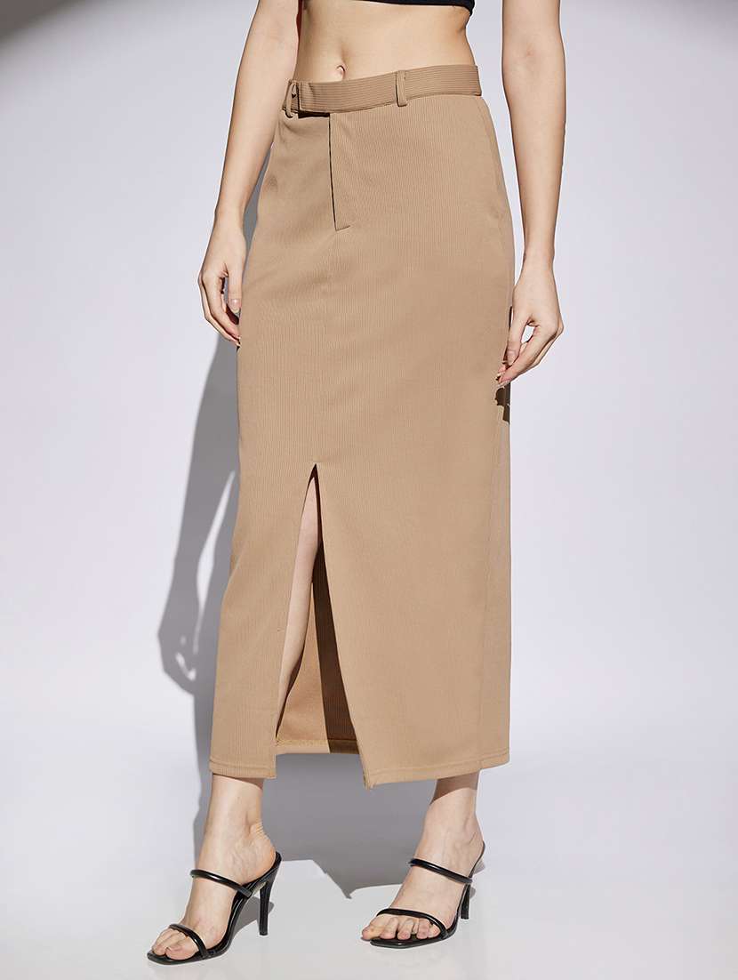 women beige solid mid rise pencil skirt - 22013355 -  Standard Image - 1