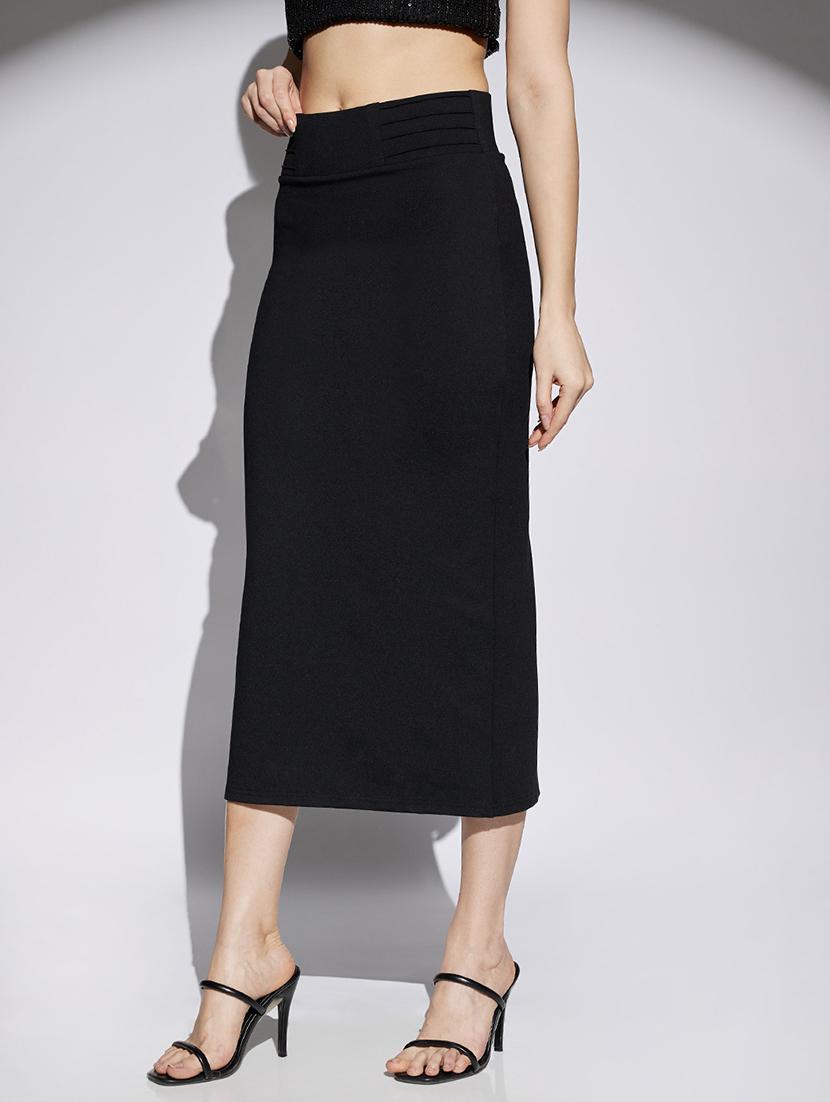 women black solid mid rise pencil skirt - 22013356 -  Standard Image - 1