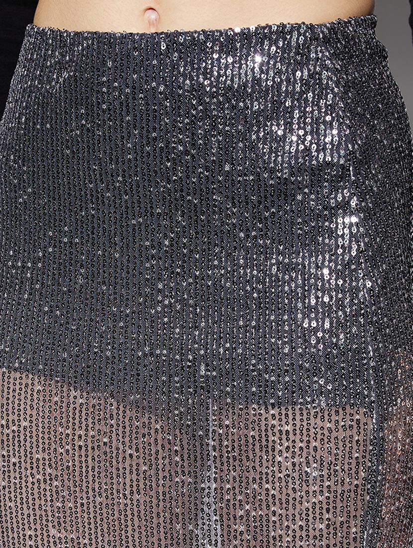 women sequined high rise high slit skirt - 22013357 - Standard Image - 4