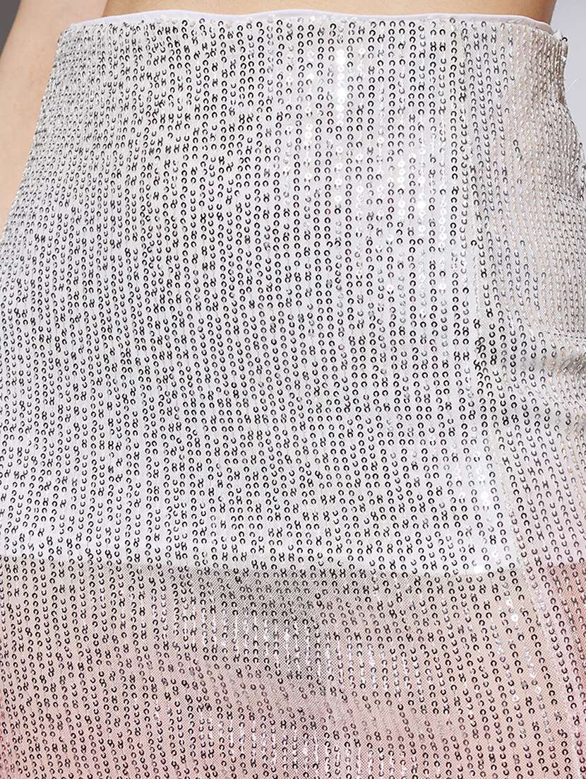 Women Sequined High Rise High Slit Skirt