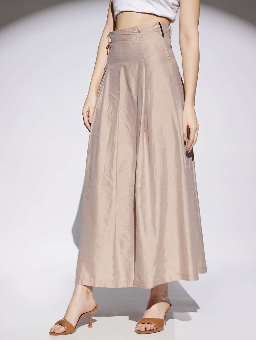 women beige solid high rise flared skirt - 22013362 -  Standard Image - 1