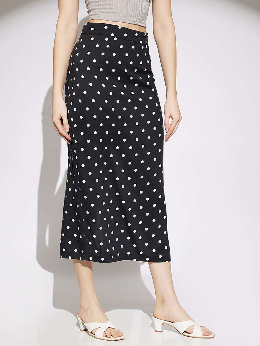 women polka doted high rise straight skirt - 22013363 - Standard Image - 1