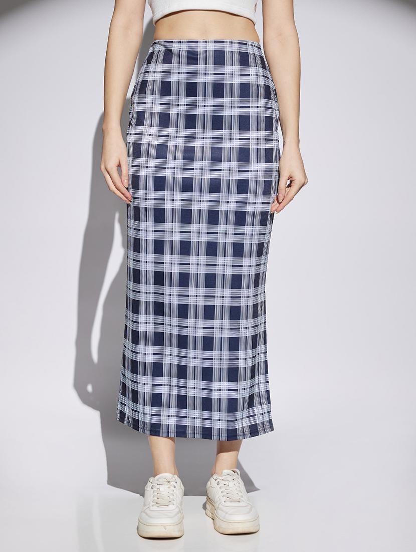 women checkered high rise straight skirt - 22013364 -  Zoom Image - 0