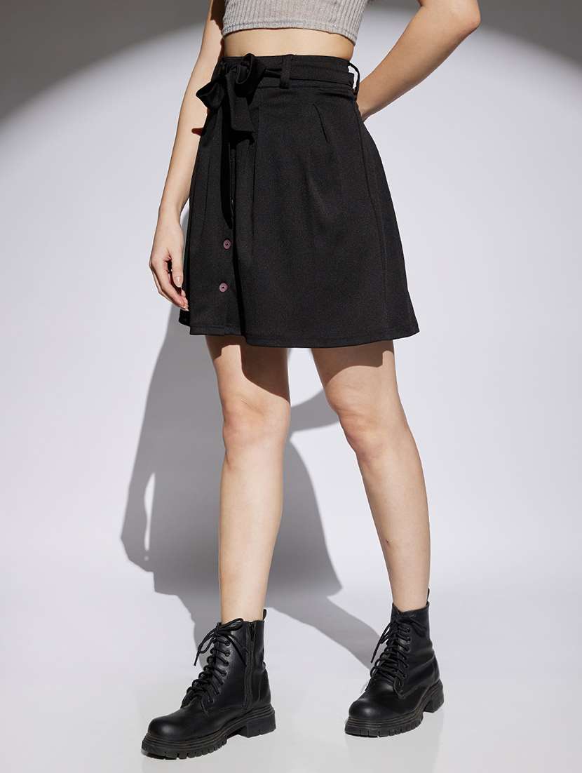 women black solid high rise a-line skirt - 22013365 -  Standard Image - 1