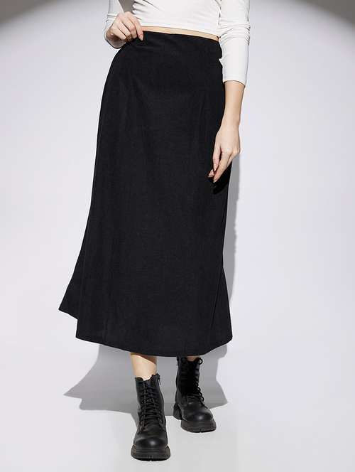women black solid high rise a-line skirt - 22013366 - Standard Image - 0