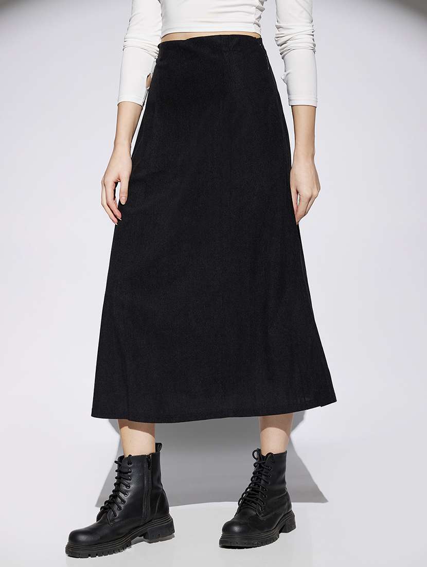 women black solid high rise a-line skirt - 22013366 - Standard Image - 1