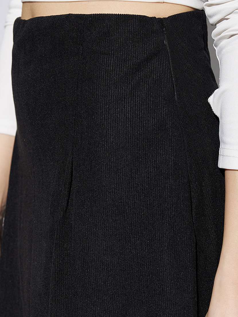 women black solid high rise a-line skirt - 22013366 - Standard Image - 4