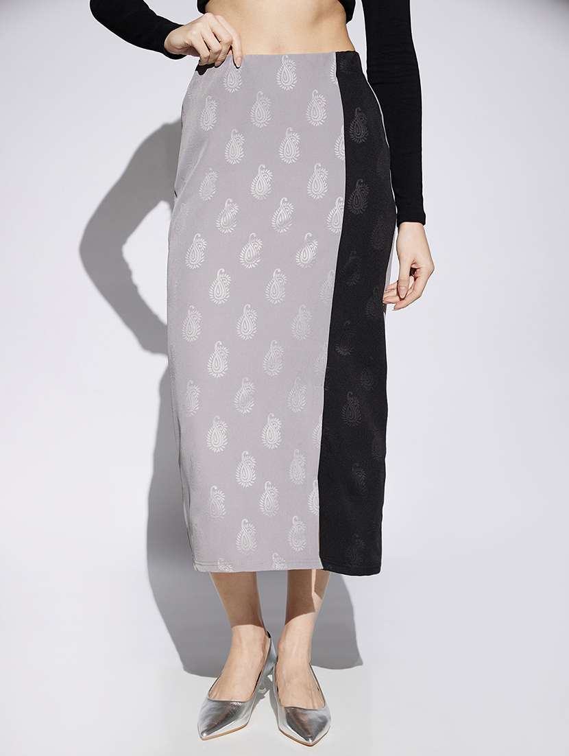 women color blocked high rise bodycon skirt