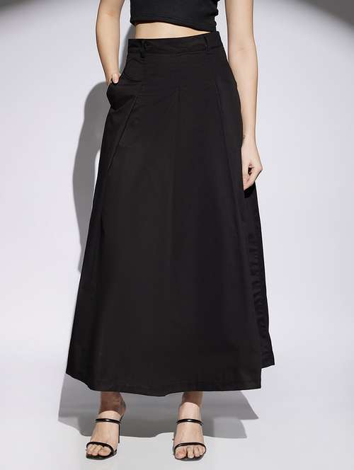 women black solid high rise flared skirt - 22013371 -  Standard Image - 0