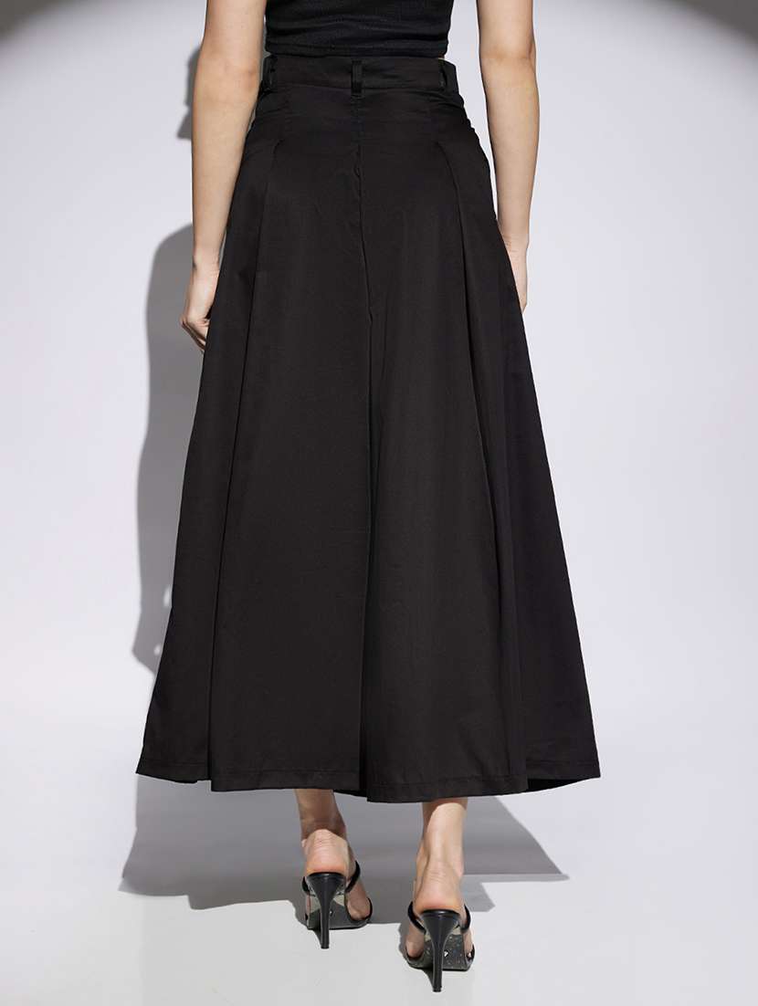 women black solid high rise flared skirt - 22013371 -  Standard Image - 1