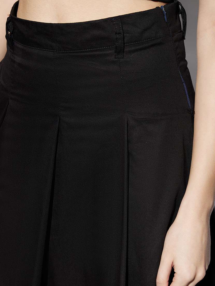 women black solid high rise flared skirt - 22013371 -  Standard Image - 4