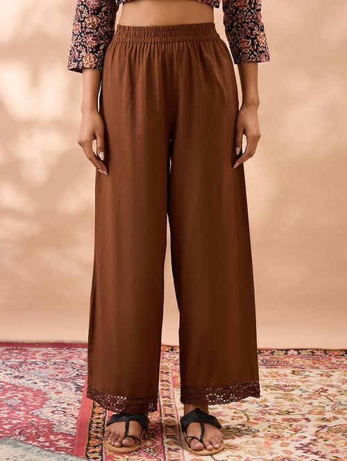 women brown solid high rise straight trouser - 22013372 -  Standard Image - 0